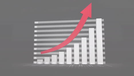 animación de la flecha roja, las estadísticas y el procesamiento de datos sobre fondo gris