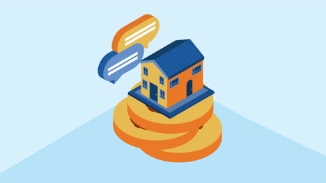 real estate isometric house in coins animation