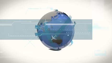 animación del globo y procesamiento de datos sobre fondo blanco