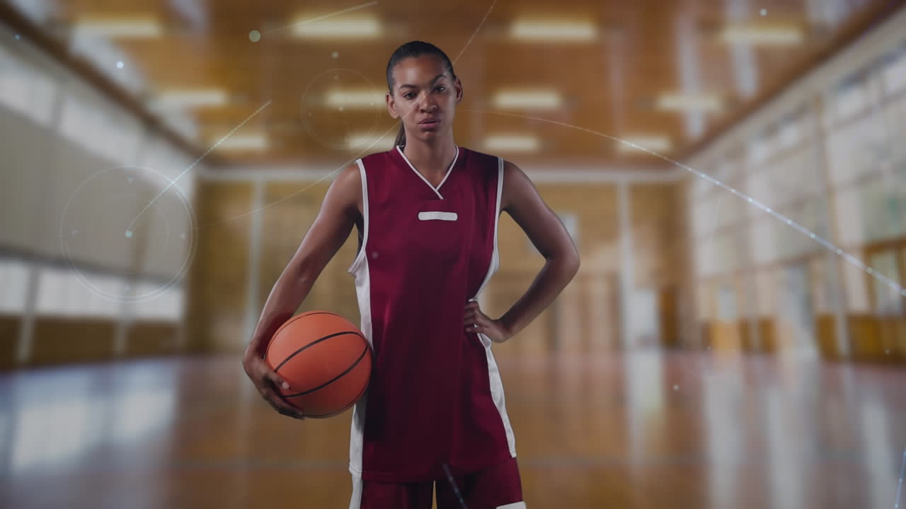 Animation af et forbindelsesnetværk over en kvindelig basketballspiller.