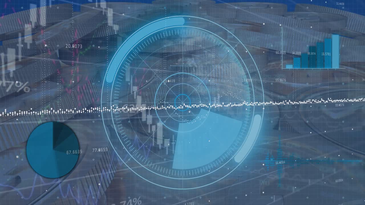 animación del procesamiento de datos sobre el paisaje urbano
