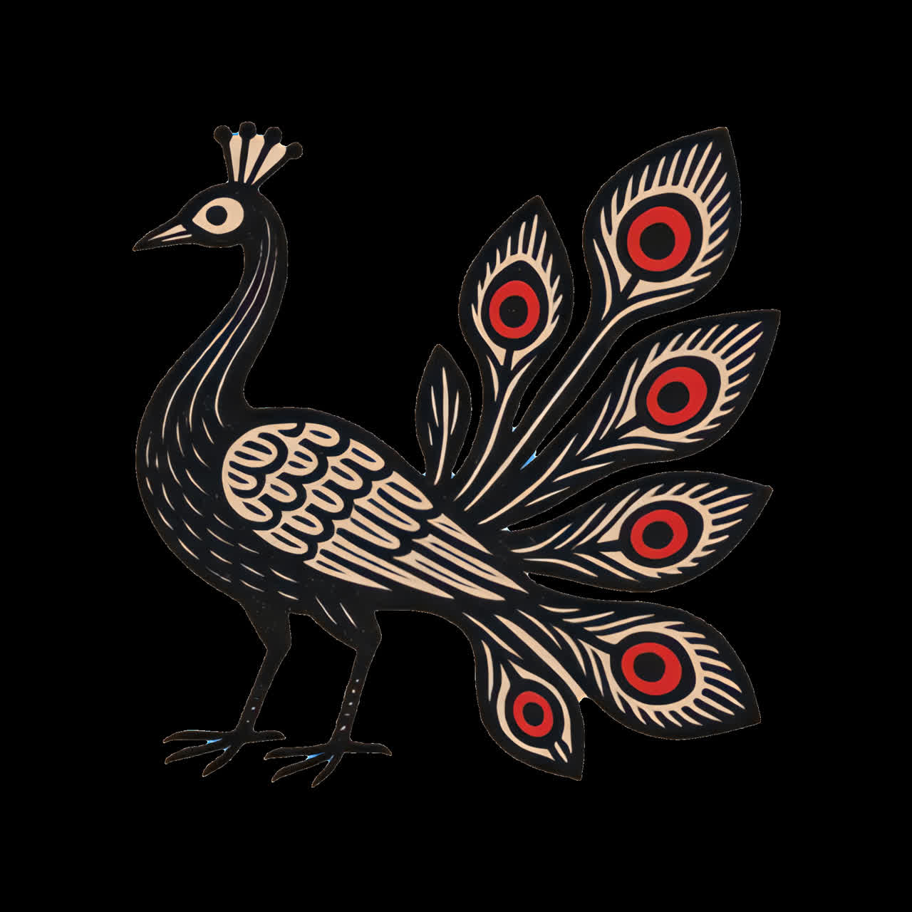 Elegant peacock vector illustration animation isolated asset, transparent 4K video, alpha channel