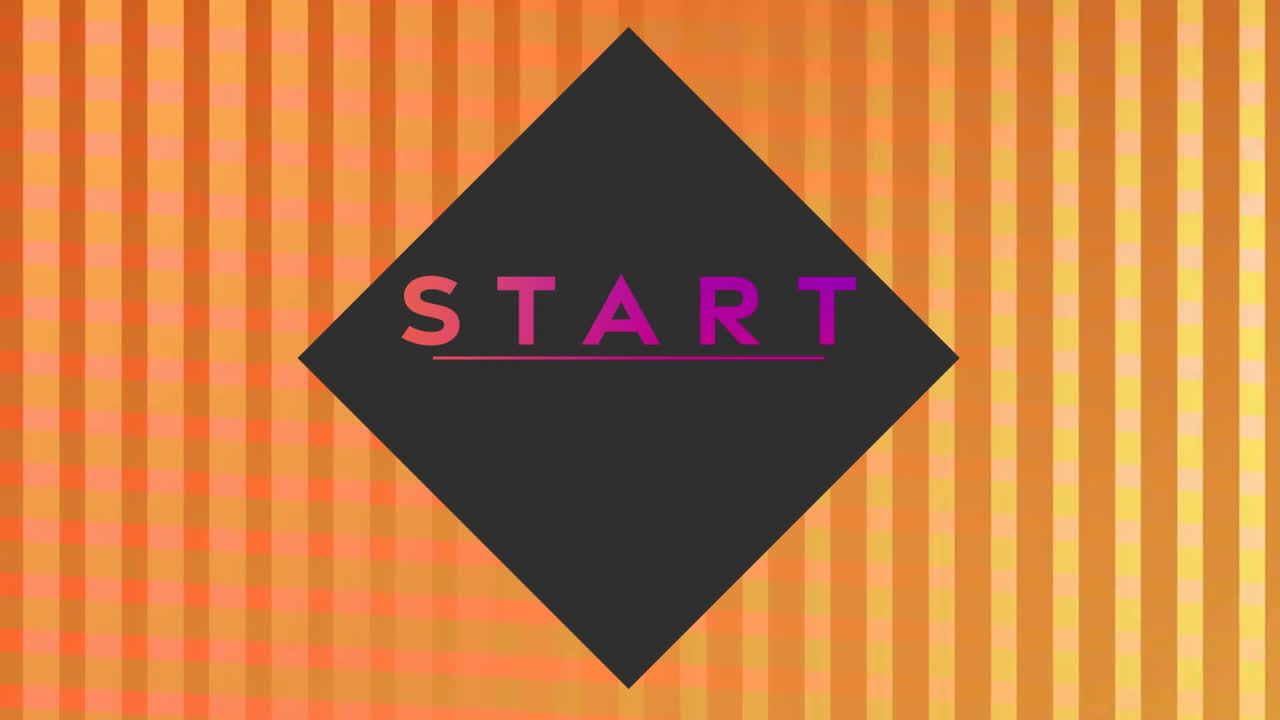 START text animation over black diamond on orange striped background
