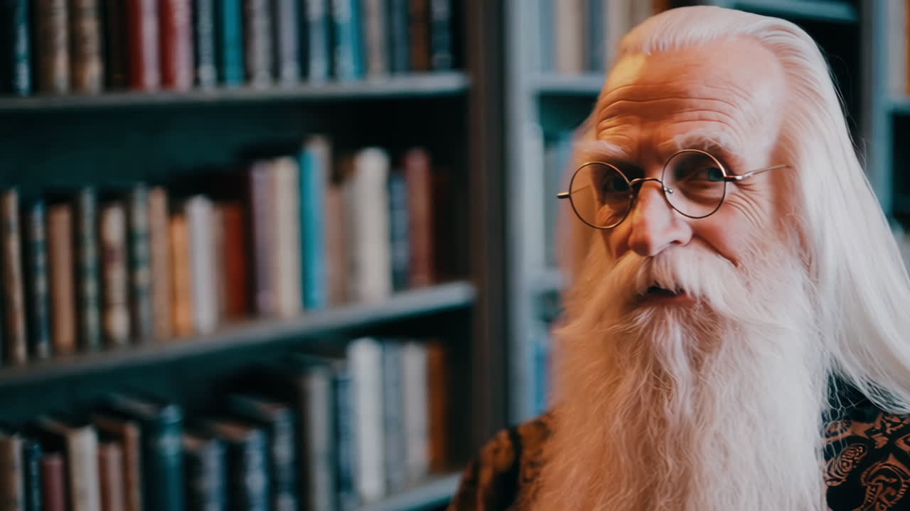 Elderly Man in a Library