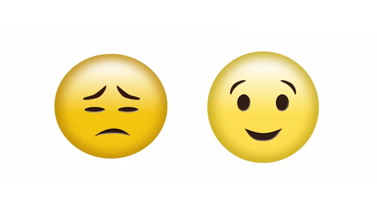 Animace smutných a mrkajících emotikonů na bílém pozadí.
