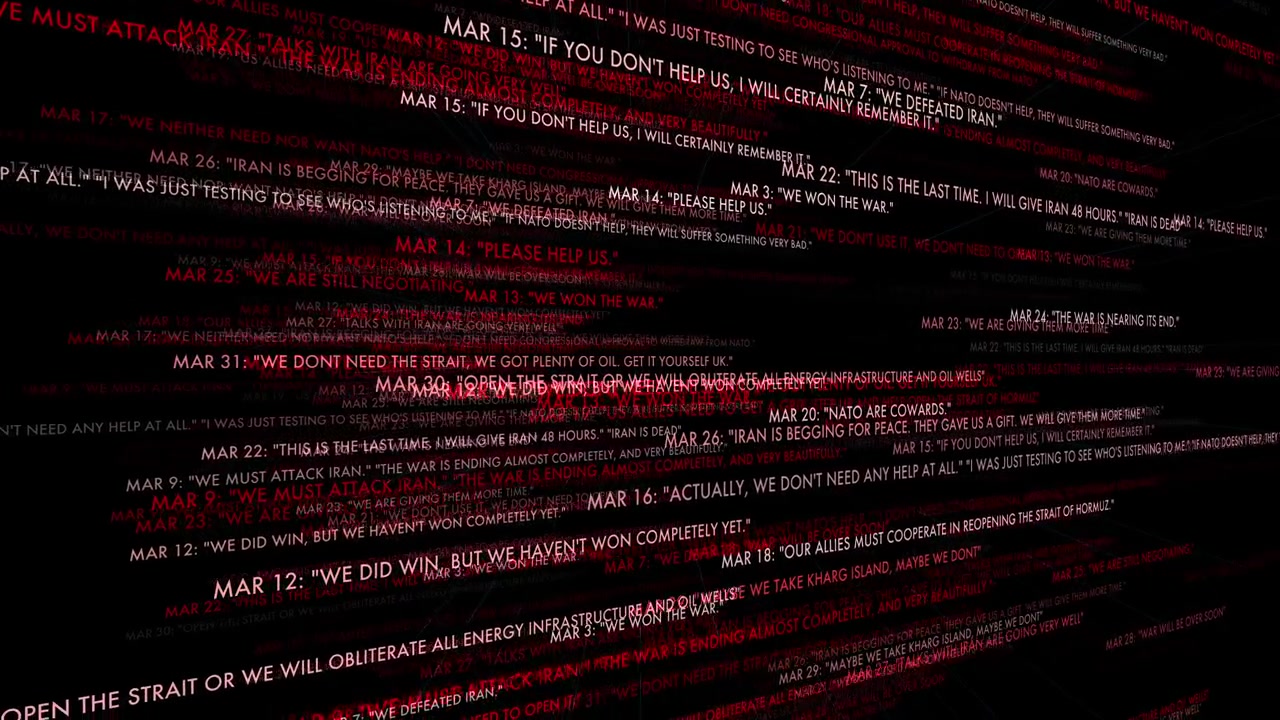A scrolling digital news feed featuring text-based social media posts regarding international conflict. Ideal for documentaries, news segments, and digital era war stories.
