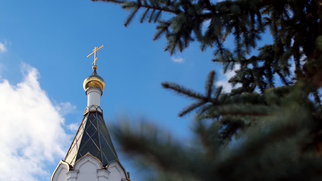 Orthodox Church Tower with Dome and Cross