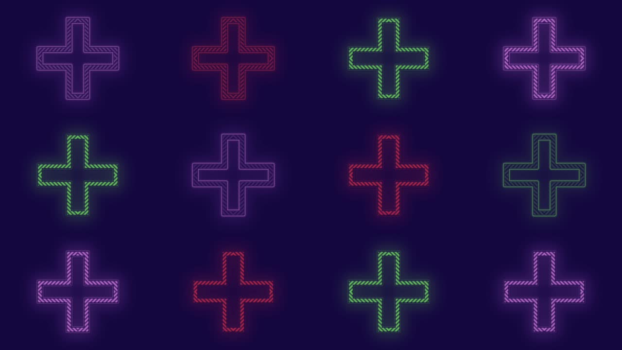 밤에 네온 기하학적 십자가 패턴