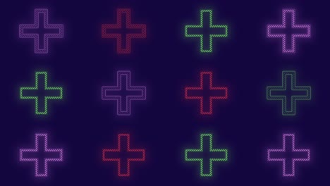 Neon-geometric-crosses-pattern-in-night