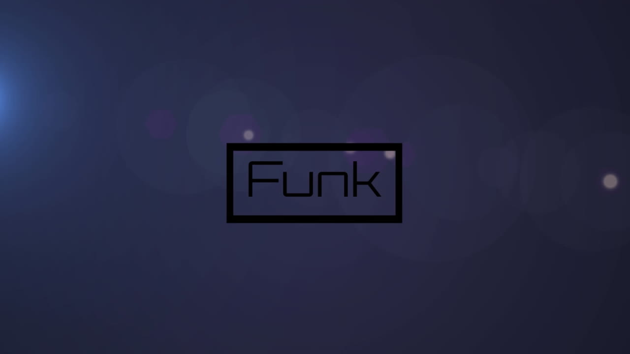 animación de texto funk en rectángulo con llamaradas de lente sobre fondo negro
