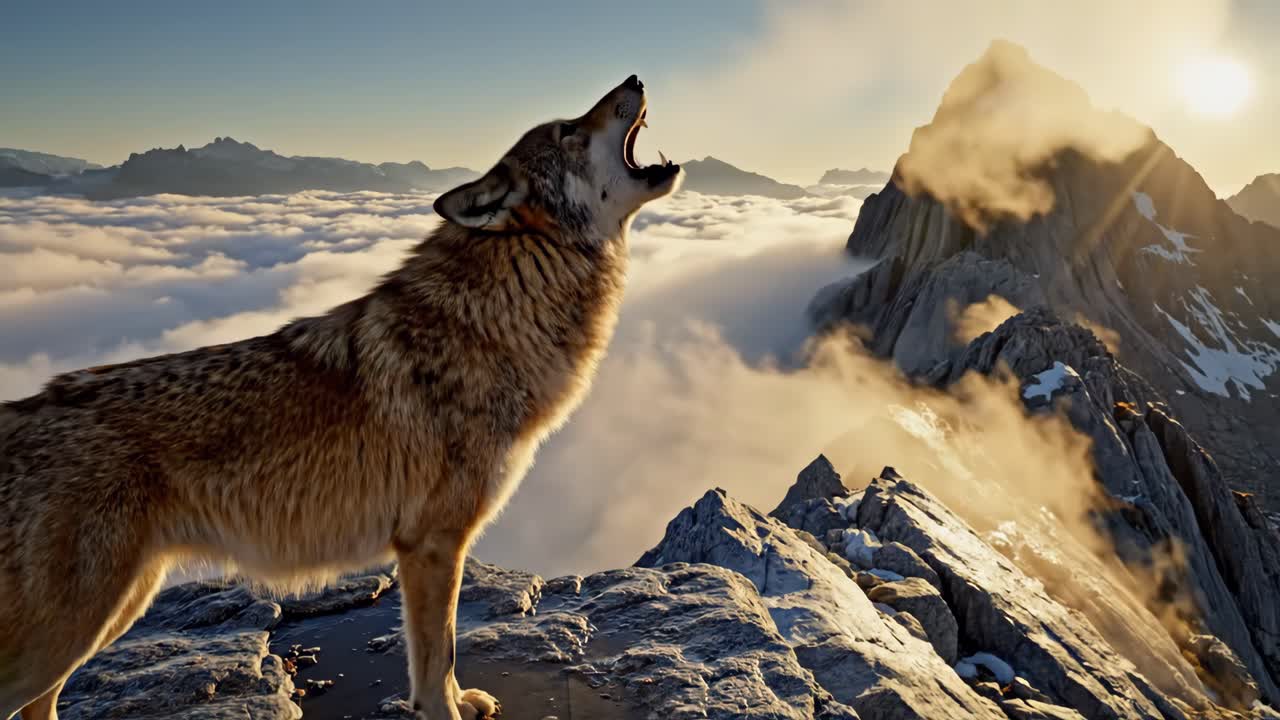 Wolf Howling on Mountain Peak