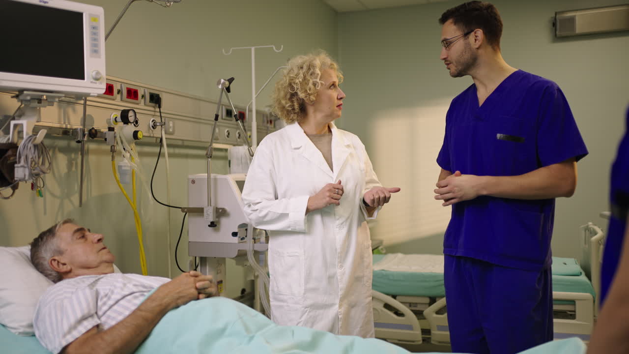 Hospital scene with doctors and patient