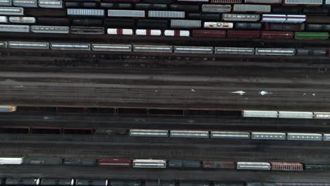 top down of railroad train cars on tracks