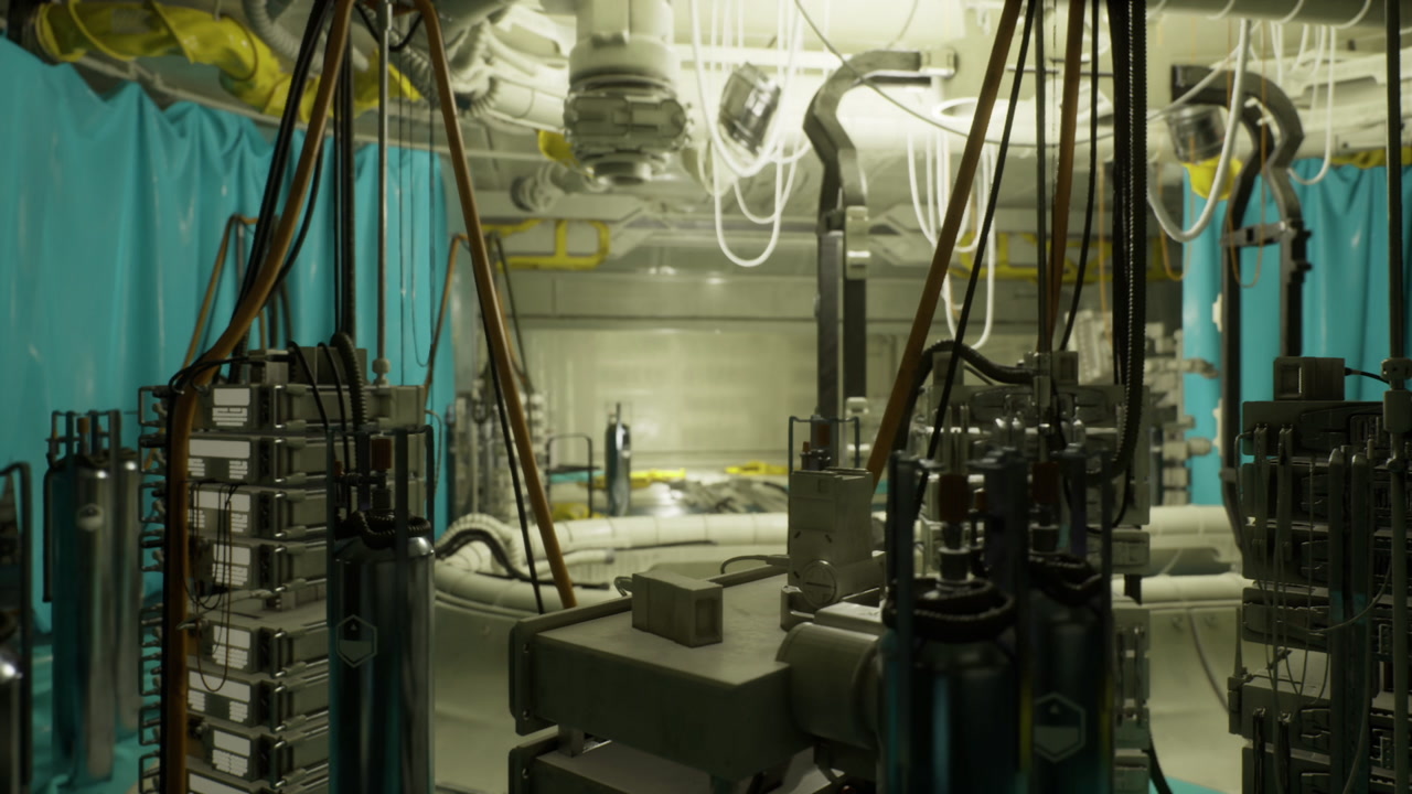 Sophisticated power system with cables and technicians at work