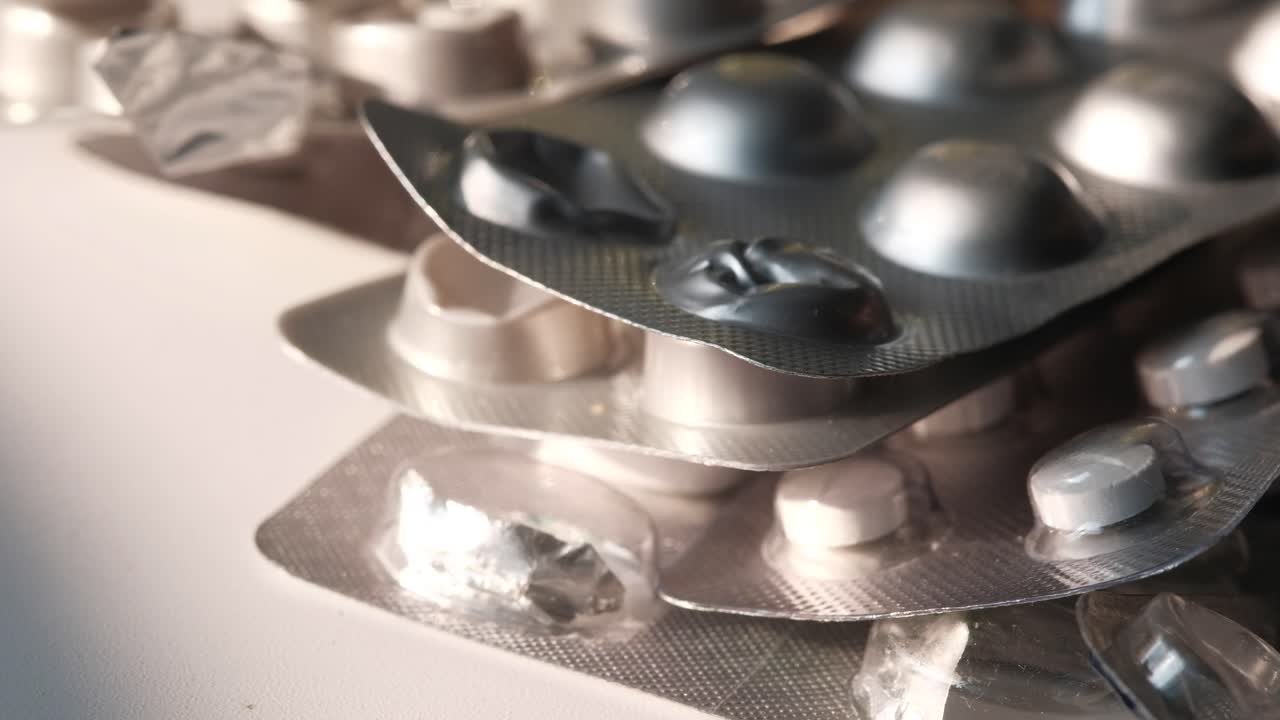 사용된 약물 블리스터 패키지의 클로즈업