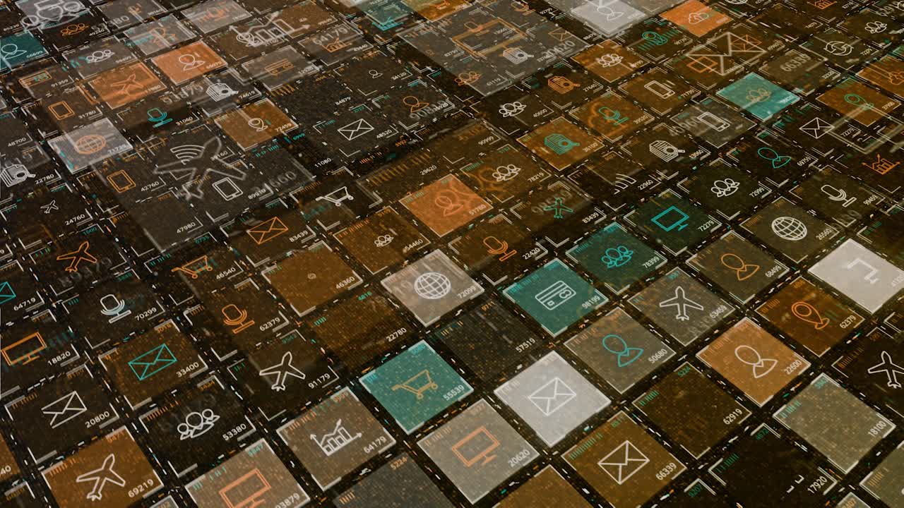 interfaz digital abstracta con íconos y datos