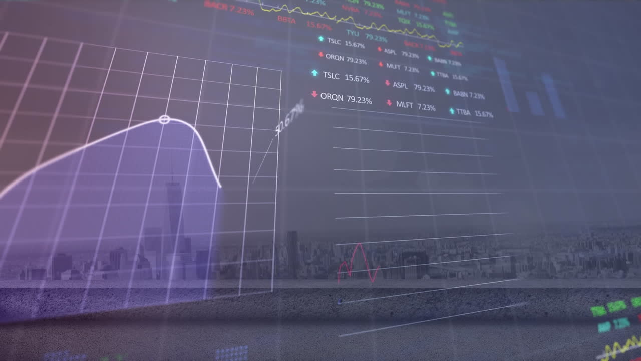 주식 시장의 애니메이션과 도시 풍경의 공중 전망에 대한 통계 데이터 처리
