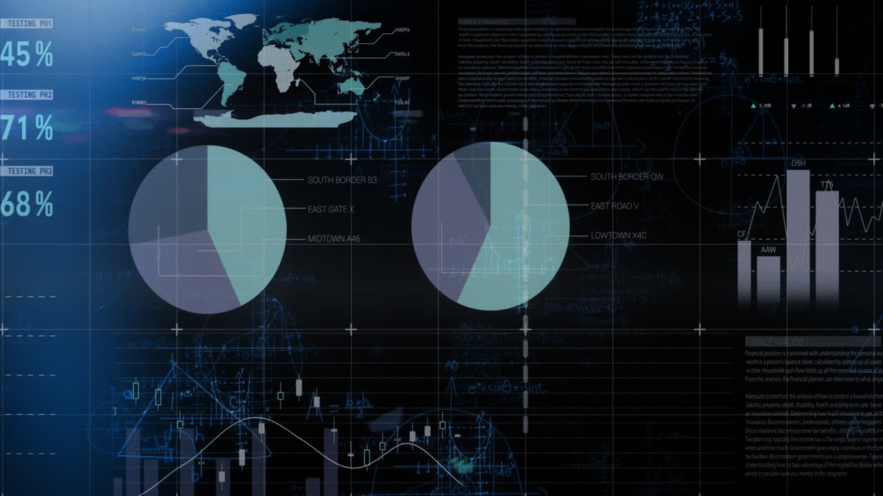 animación del procesamiento de datos financieros sobre el mapa del mundo
