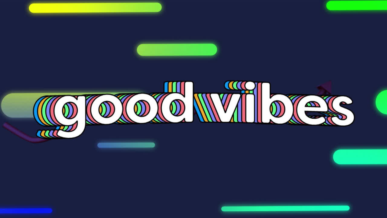 buena vibración animación de texto con líneas coloridas en fondo oscuro