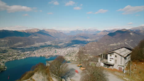 Aerial-Flying-Over-Sighignola-Viewpoint-Overlooking-Lake-Como