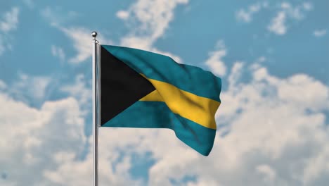 Bahamas-flagge,-Die-Im-Realistischen-4k-video-Des-Blauen-Himmels-Weht