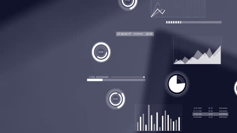 animation of interface with statistical data processing against empty office