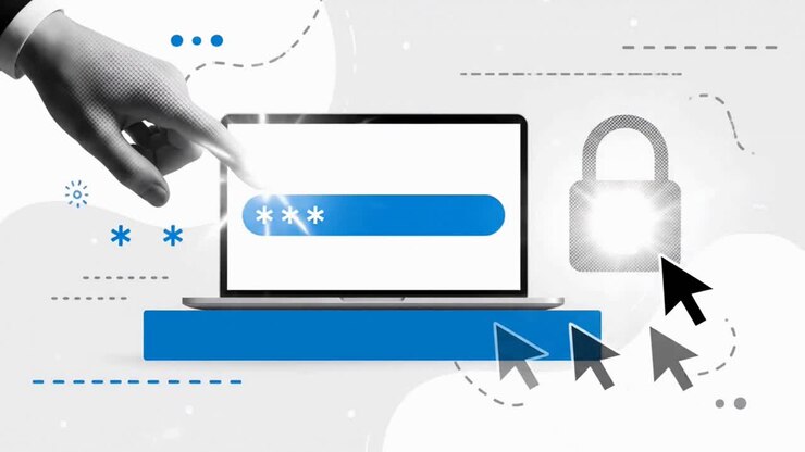 Cybersikkerhedskoncept med oplåsning af en bærbar computer med en sikker adgangskode