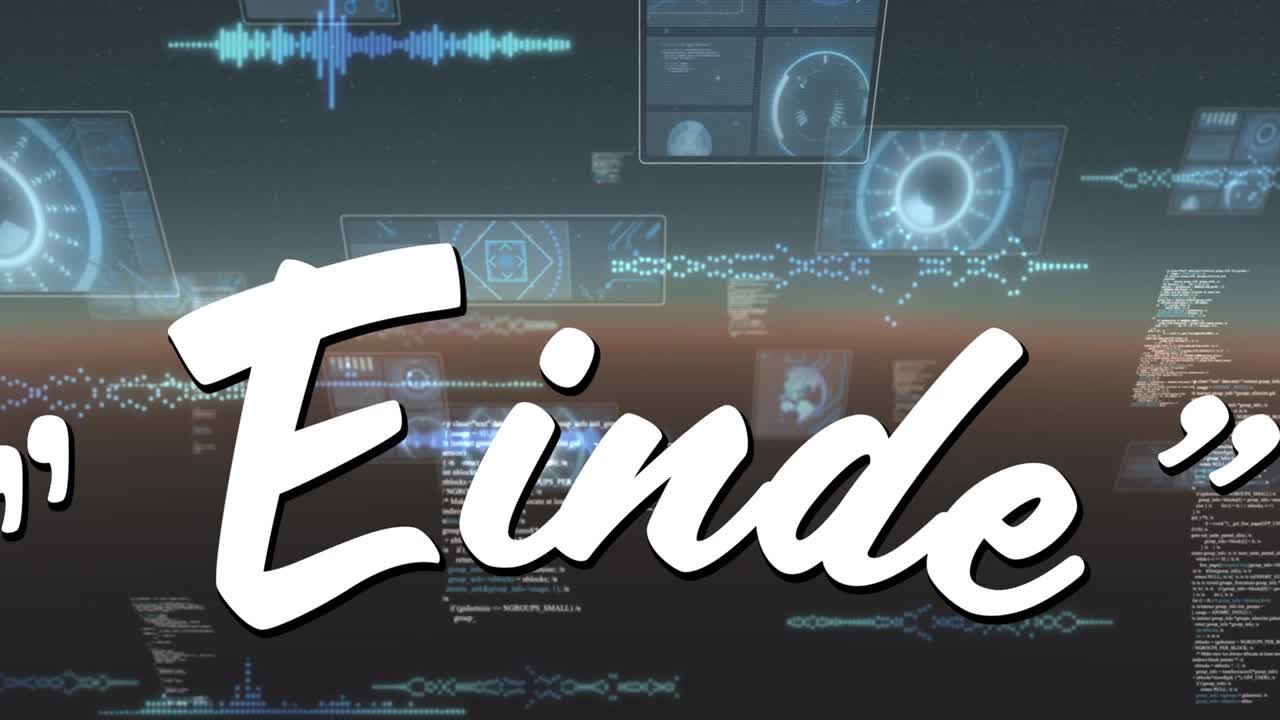 여러 개의 둥근 스캐너와 파란색 배경의 데이터 처리에 대한 최종 텍스트