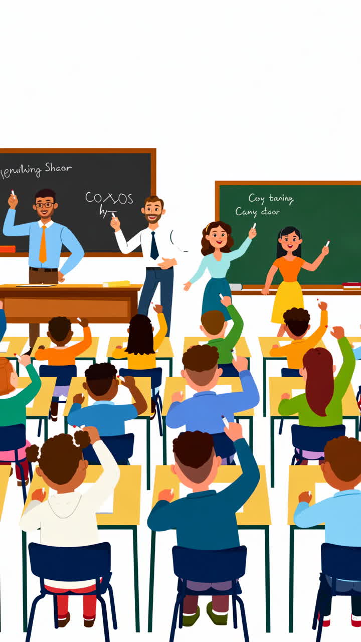 Classroom scene with students and teachers