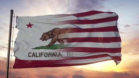 california and usa flag on flagpole. usa and california mixed flag waving in wind