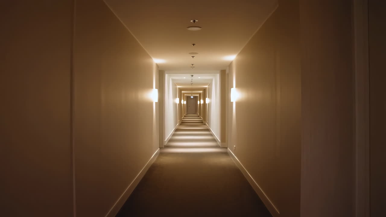 A long, well-lit hallway in a modern building