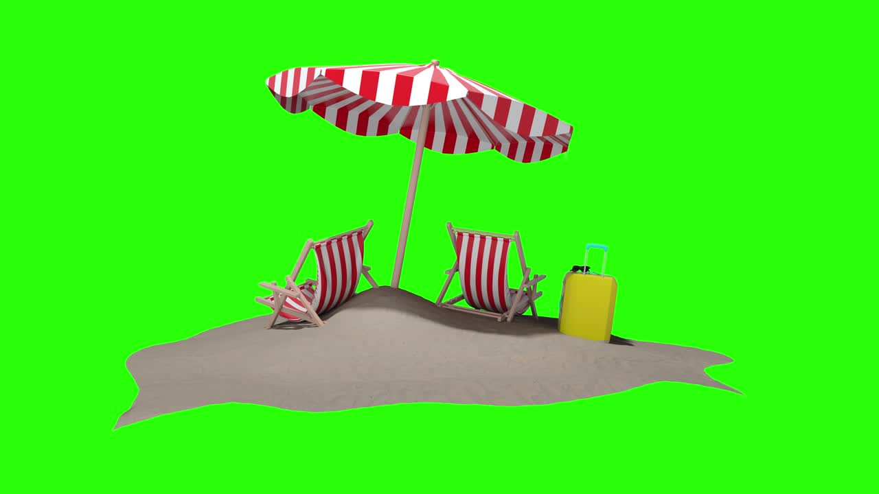 las vacaciones publicitarias de animación 3d en el mar en los trópicos. la pantalla verde es buena para la tecla.