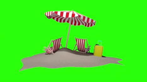 3d animation advertising vacation at sea in the tropics. green screen is good for keying.