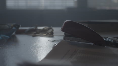 office desk with stapler