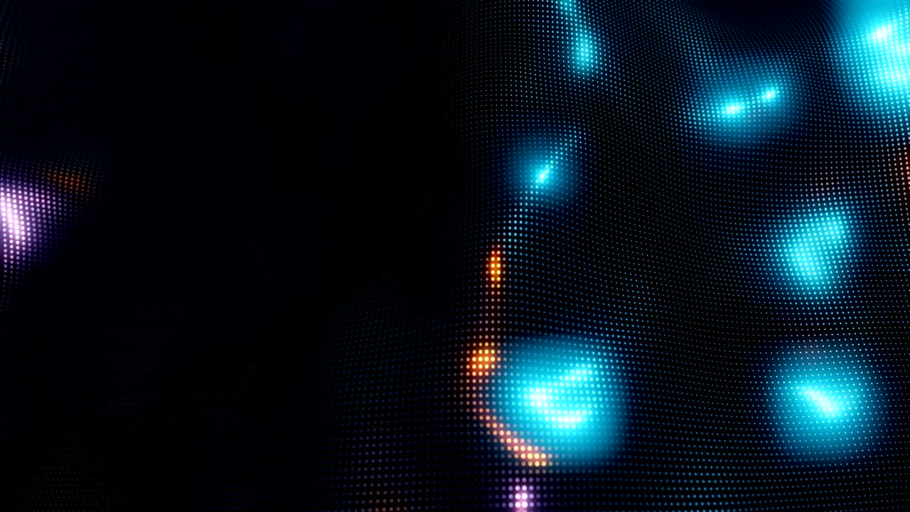 Sfondo luminoso astratto di punti. Big data. Sfondo futuristico di onde neon. Animazione 3D in loop continuo
