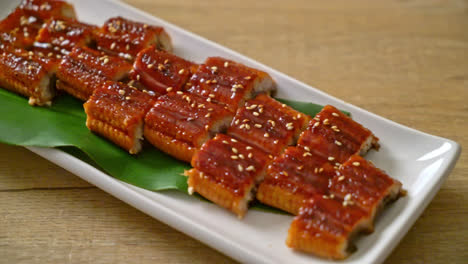 sliced grilled eel or grilled unagi with sauce -