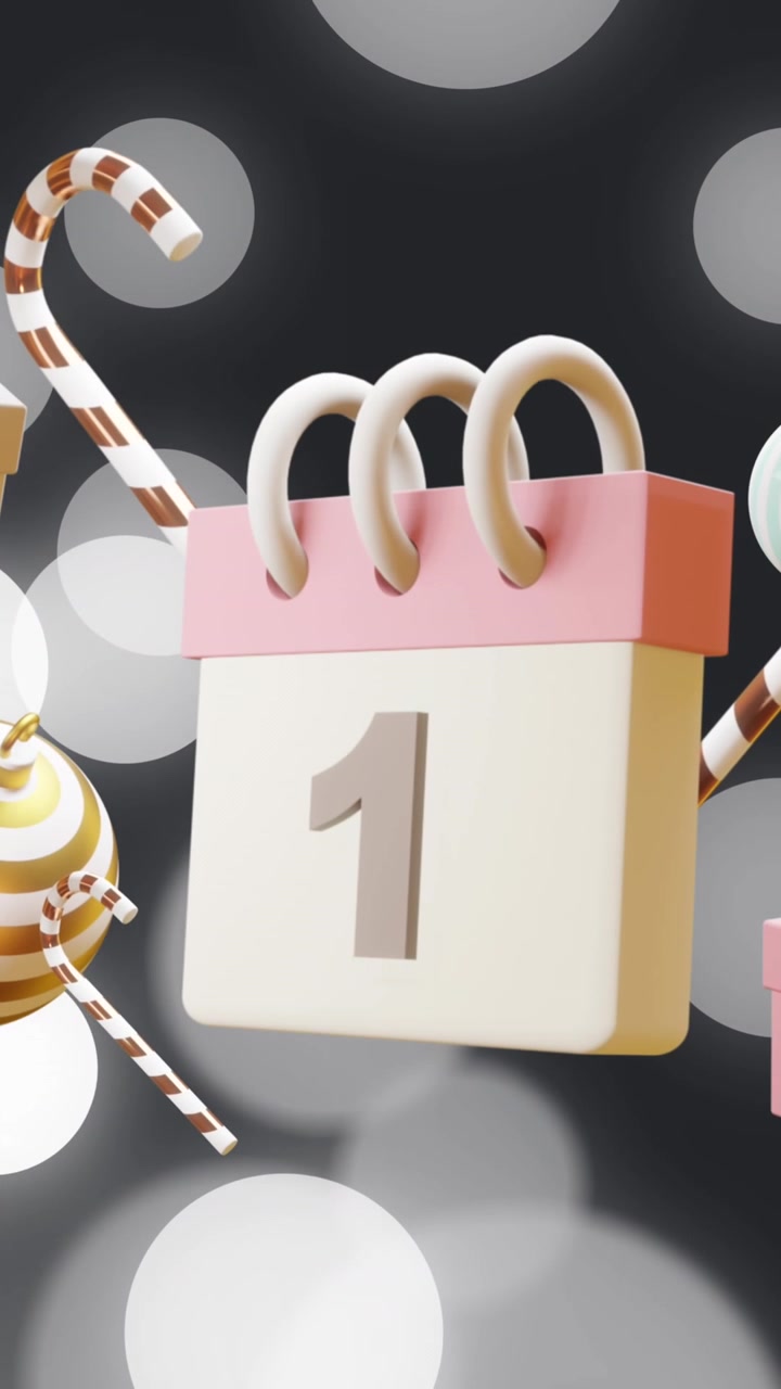 Animazione di un calendario con la data 1 e decorazioni natalizie