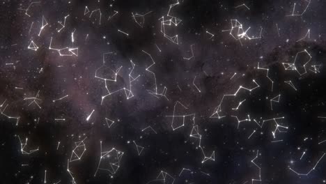 constelaciones del cielo nocturno y estrellas parpadeantes concepto de astronomía - animación de fondo de movimiento de bucle sin fisuras de 4k