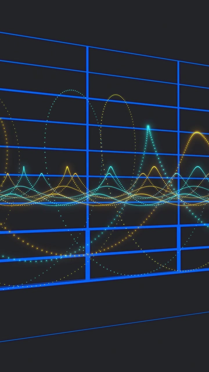 Vertical video: Data hit causing dotted waves and blue grid shifting camera drifting showing data