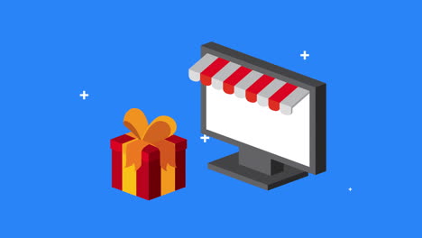 tecnología de comercio electrónico con caja de regalos