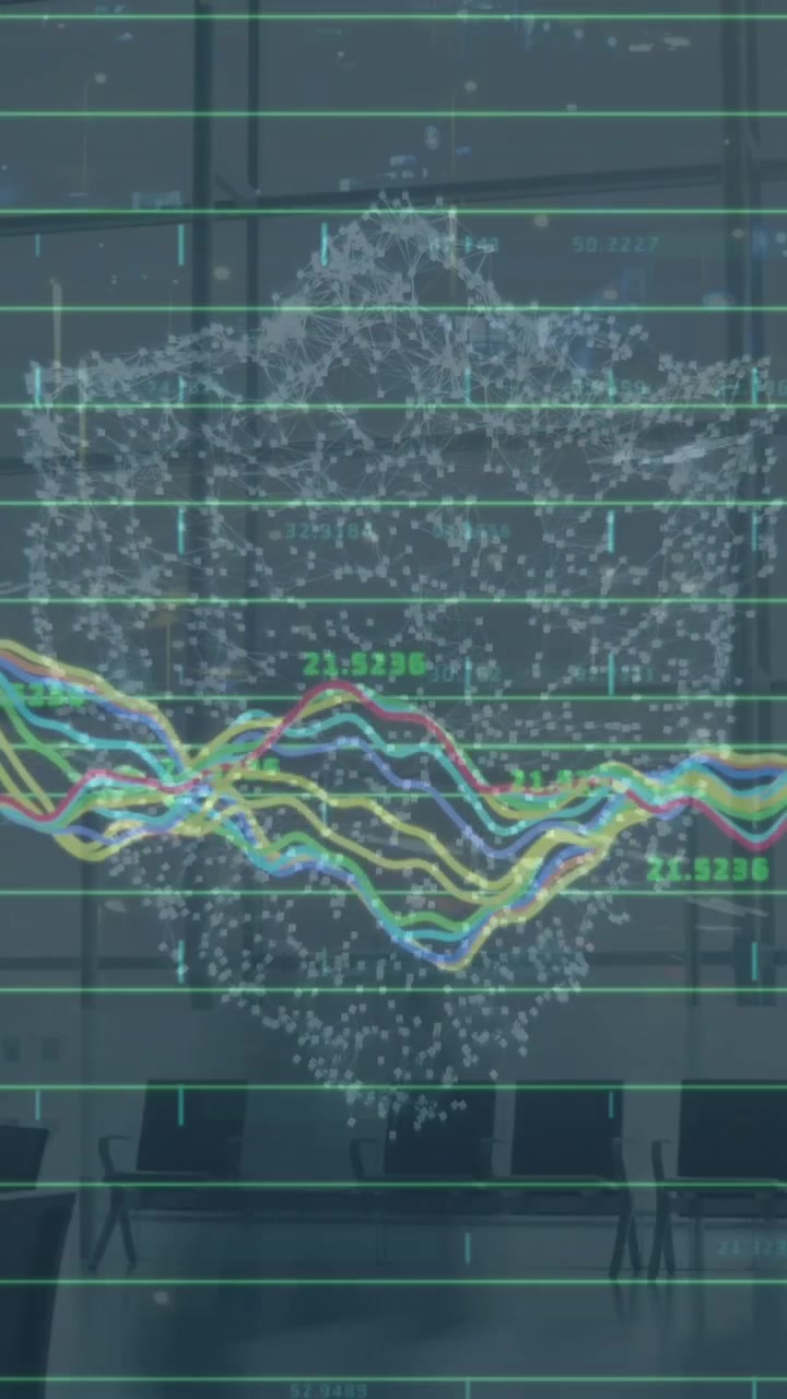 Animation of data processing over digital padlock and clouds