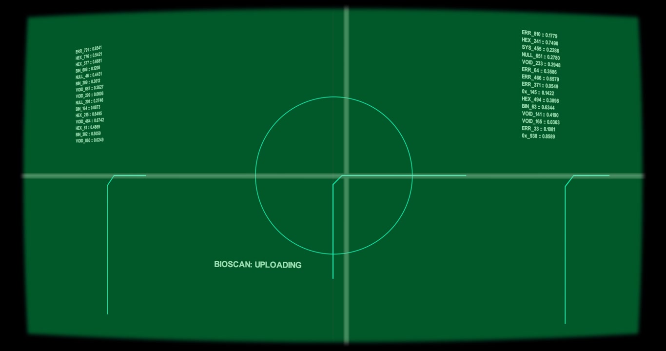On upload, bioscan HUD, reticle and guides shifting, data updating, showing progress on transparent