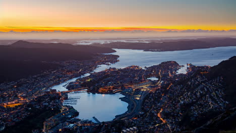 night illumination sunset bergen city