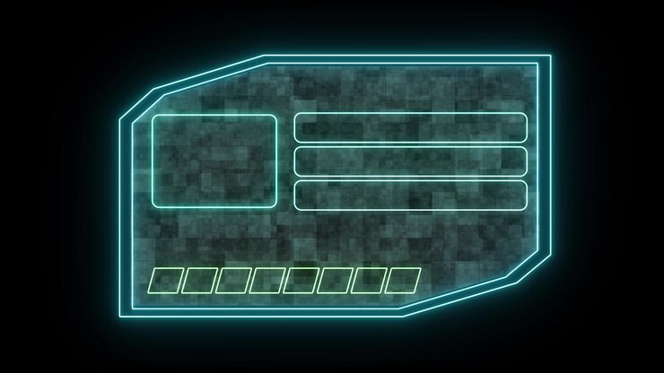 Holografisches HUD eines futuristischen Ausweises und andere Motion-Graphics-Elemente. Hochwertige Vorlage für After Effects