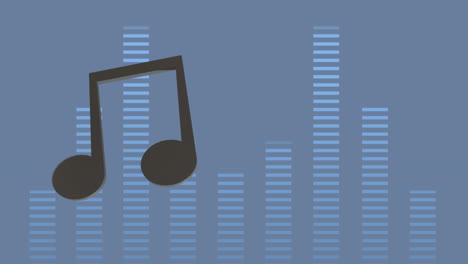 animación de notas en movimiento y columnas en fondo azul