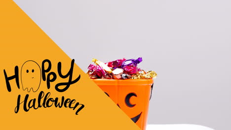 animación de texto feliz de halloween sobre dulces