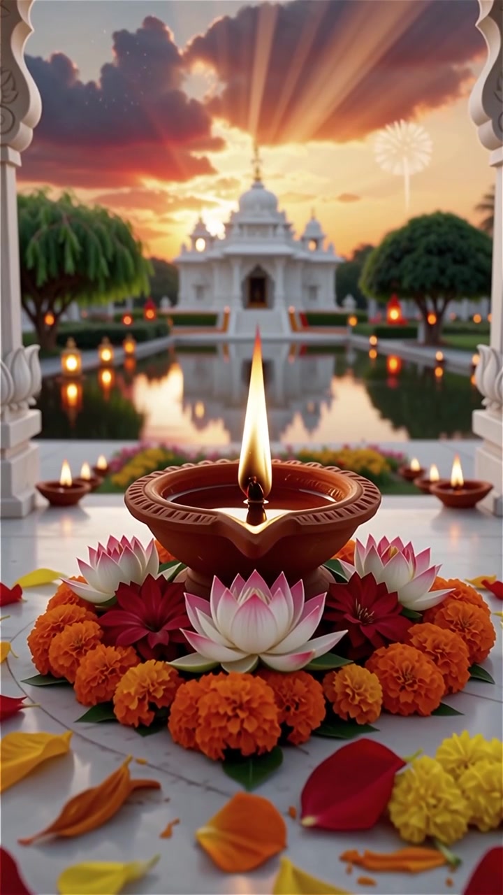 Diwali Festival Background with Lanterns and Traditional Diyas Decorations