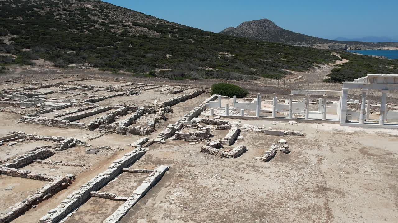 Aerial views from over the ancient Greek Ruins on the Island of Despotiko