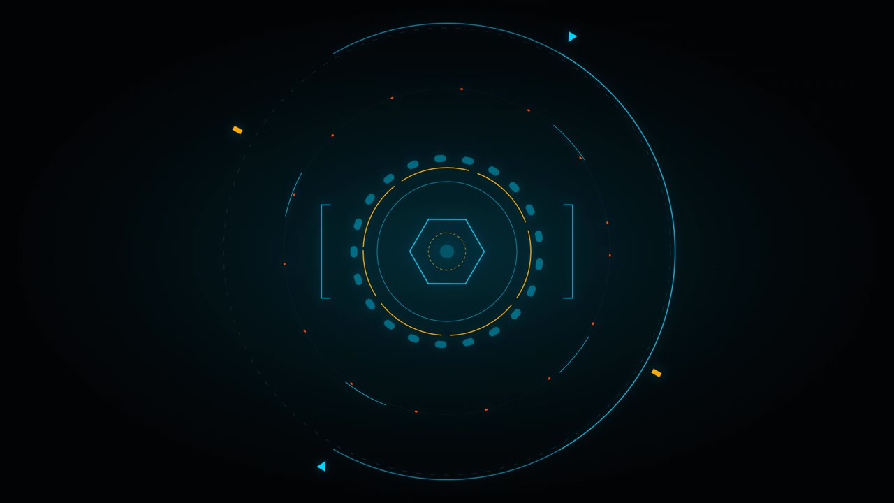 Futuristic Digital HUD Interface with Rotating Circular Elements