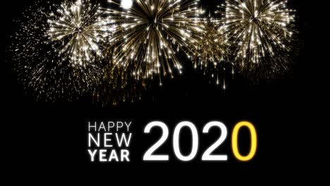 happy new year 2020 social post card with gold animated fireworks on elegant black background.celebration animation for festive event.new year wishes.congratulate new year.loop animation